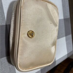 Versace Cream Cosmetic Bag with Gold Medallion